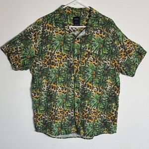 RVCA Men's Jungle Print Shirt with Green and Yellow Accents